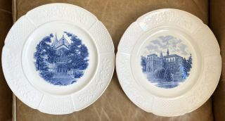 2 Wellesley College Wedgwood Blue,  Etruria Plates - The Chapel & College Hall 1936
