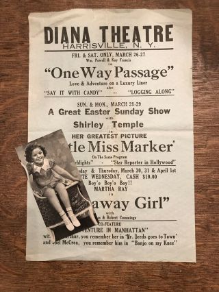 Vintage Diana Theatre,  Harrisville,  Ny,  Movie Schedule Poster,  Shirley Temple