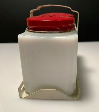 Vintage McKee Milk Glass Tipp City Salt Pepper Shaker Rooster Set - Orig.  Lids 2