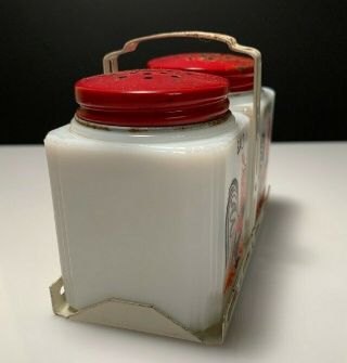 Vintage McKee Milk Glass Tipp City Salt Pepper Shaker Rooster Set - Orig.  Lids 4