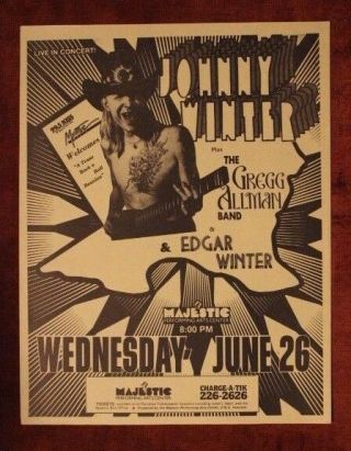 Johnny Winter Edgar Gregg Allman San Antonio Texas 1985 Concert Handbill Poster