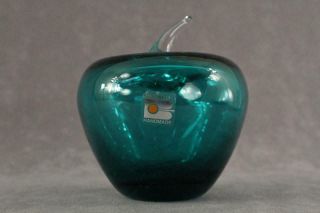 Vintage Blenko Studio Art Glass 1988 Fruit Line Teal Aqua Blue Apple Paperweight