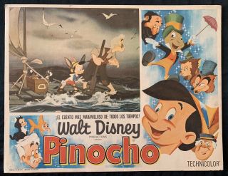 Pinocchio Vintage 1940 Walt Disney Mexican Lobby Card