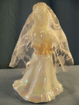 Fenton Special Order,  Made For Enesco,  White Carnival Glass Bridesmaid Figurine