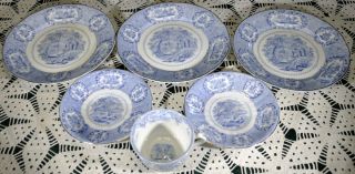 Antique Ridgways Oriental Blue Luncheon Plates Saucers Cup England Transferware
