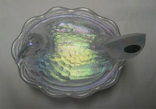 Signed Fenton Hen on Nest - White Iridescent Glass Covered Dish - Carnival Glass 2