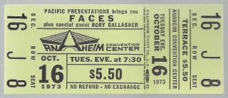 1973 Faces With Rod Stewart Full Concert Ticket @ Anaheim Convention Ctr