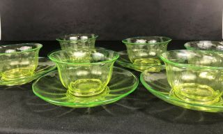 Antique Uranium Or Vaseline Glass Set Of Bowls And Dishes.  Great Color 1800s?