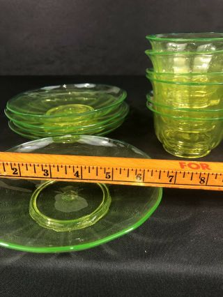 Antique Uranium Or Vaseline Glass Set Of Bowls And Dishes.  Great Color 1800s? 7
