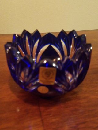 Caesar Crystal Bohemian Cobalt Blue Cut To Clear Glass Votive Candle Holder