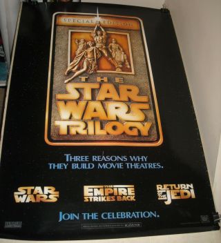 1996 Star Wars Trilogy Video 1 Sheet Movie Poster Art Empire & Return Jedi