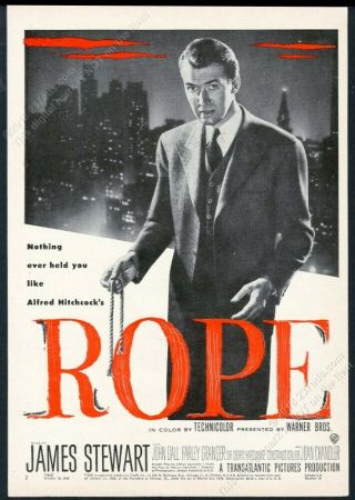 1948 Alfred Hitchcock Rope Movie Release James Stewart Photo Vintage Print Ad