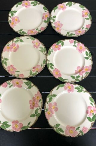 Vintage Set (6) Franciscan Desert Rose Dinner Plates With Scalloped Edges 10”