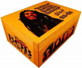 Bob Marley Reggae Rasta Music Figure,  Weed Box Autographed,  Art Print Quote Flag