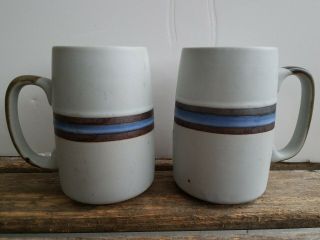 2 Vintage Otagiri Japan Horizon Tankard Grand Mug Stoneware Mid Century Blue