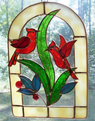 3 D Red Birds Cardinals Mobil Window Copper Foil Stained Glass Sun Catcher