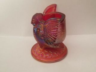 Vintage Westmoreland Red Carnival Glass Owl Bird Toothpick Holder