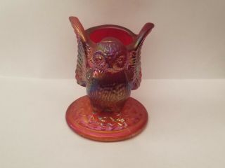 VINTAGE WESTMORELAND RED CARNIVAL GLASS OWL BIRD TOOTHPICK HOLDER 2