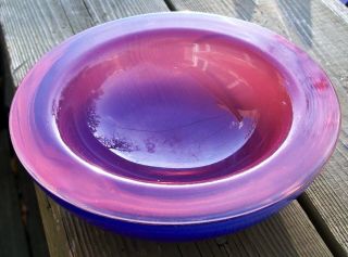 Sensual Mid - Century Mod Murano Italian Art Glass Bowl Luminous Pink Blue 6.  75 "