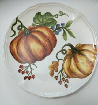 3 X Maxcera Fall Autumn Set Of 3 Round Dinner Plates Pumpkin Harvest