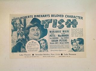 Vintage 1942 Movie Herald Tish Marjorie Main Mary Roberts Rinehart Mgm Comedy Ha