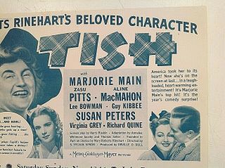 Vintage 1942 Movie Herald TISH Marjorie Main Mary Roberts Rinehart MGM Comedy HA 4