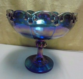 Vtg Indiana Blue Iridescent Carnival Glass Garland Teardrop Wedding Bowl Compote