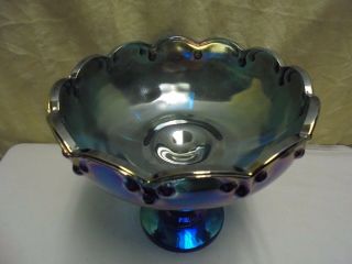 VTG Indiana Blue Iridescent Carnival Glass Garland Teardrop Wedding Bowl Compote 2