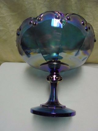 VTG Indiana Blue Iridescent Carnival Glass Garland Teardrop Wedding Bowl Compote 3