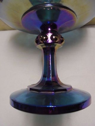VTG Indiana Blue Iridescent Carnival Glass Garland Teardrop Wedding Bowl Compote 4