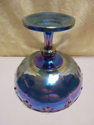 VTG Indiana Blue Iridescent Carnival Glass Garland Teardrop Wedding Bowl Compote 5