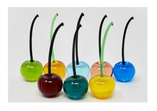 Murano Glass Authentic Colorful Cherries,  Set Of 3