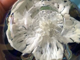 VINTAGE JOE ST CLAIR PAPERWEIGHT Glass Round White Cobalt Blue Flowers 6