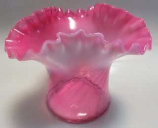 Vtg Antique Fenton Pink Opalescent Brides Basket Art Glass Bowl Vase Ruffle Edge