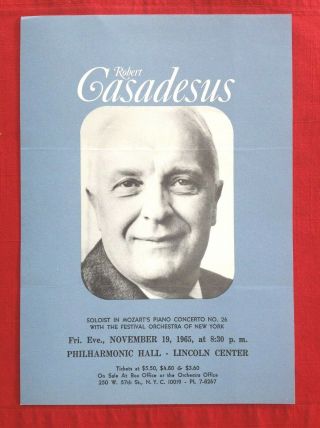 11/19/1965 Robert Casadesus Lincoln Center Handbill Flyer Philharmonic Hall