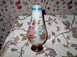 Antique Gilded Satin Bristol Glass Vase Victorian Enameled Art Glass Hand Blown