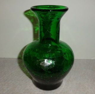Blenko Emerald Green Crackle Glass Vase