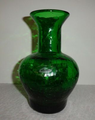 Blenko Emerald Green Crackle Glass Vase 3