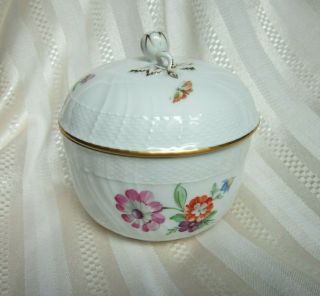 Kpm Berlin Hand Painted Candy Dish With Lid Flowers & Butterflies Gilding Marked
