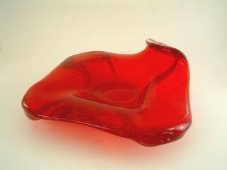 Vintage Murano Art Glass Dish Or Plate Red To Clear Thick Controlled Bubbles