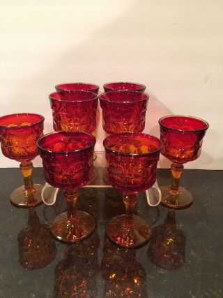 Tiara Indiana Glass Sunset Amberina Red Constellation 8 Goblets