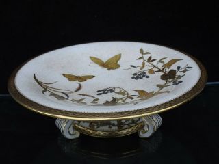 1884 Royal Worcester Aesthetic Movement Japanese Style Compote W/ Butterflies