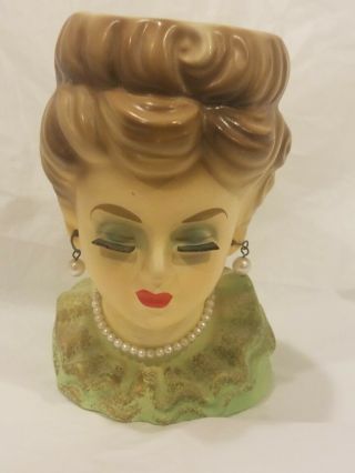 Euc Vintage Brunette Woman Lady Head Vase Brinn 