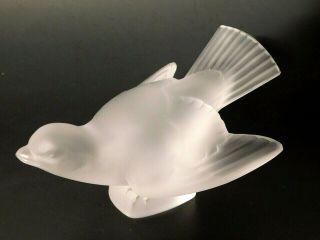 Lalique Frosted Crystal Sparrow Bird Figurine Head Up/wings Spread Out France 5 "