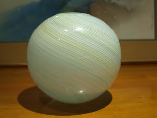 Murano Salviati Toso Glass Globe Ball Vase Filigrana White Green Blue Swirl Orb