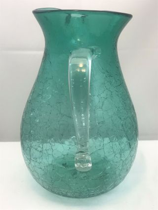 Large Vintage Blenko Blue - Green Crackle Glass Pitcher 3