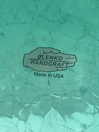 Large Vintage Blenko Blue - Green Crackle Glass Pitcher 6