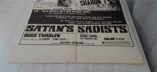 Satan ' s Sadists Movie Poster 1969 27 x 41 