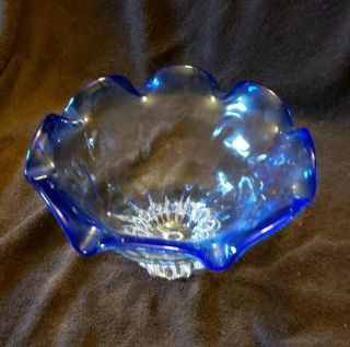 Large Cobalt Blue Cut to Clear Swirled Shannon Crystal bowl 2