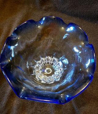 Large Cobalt Blue Cut to Clear Swirled Shannon Crystal bowl 3